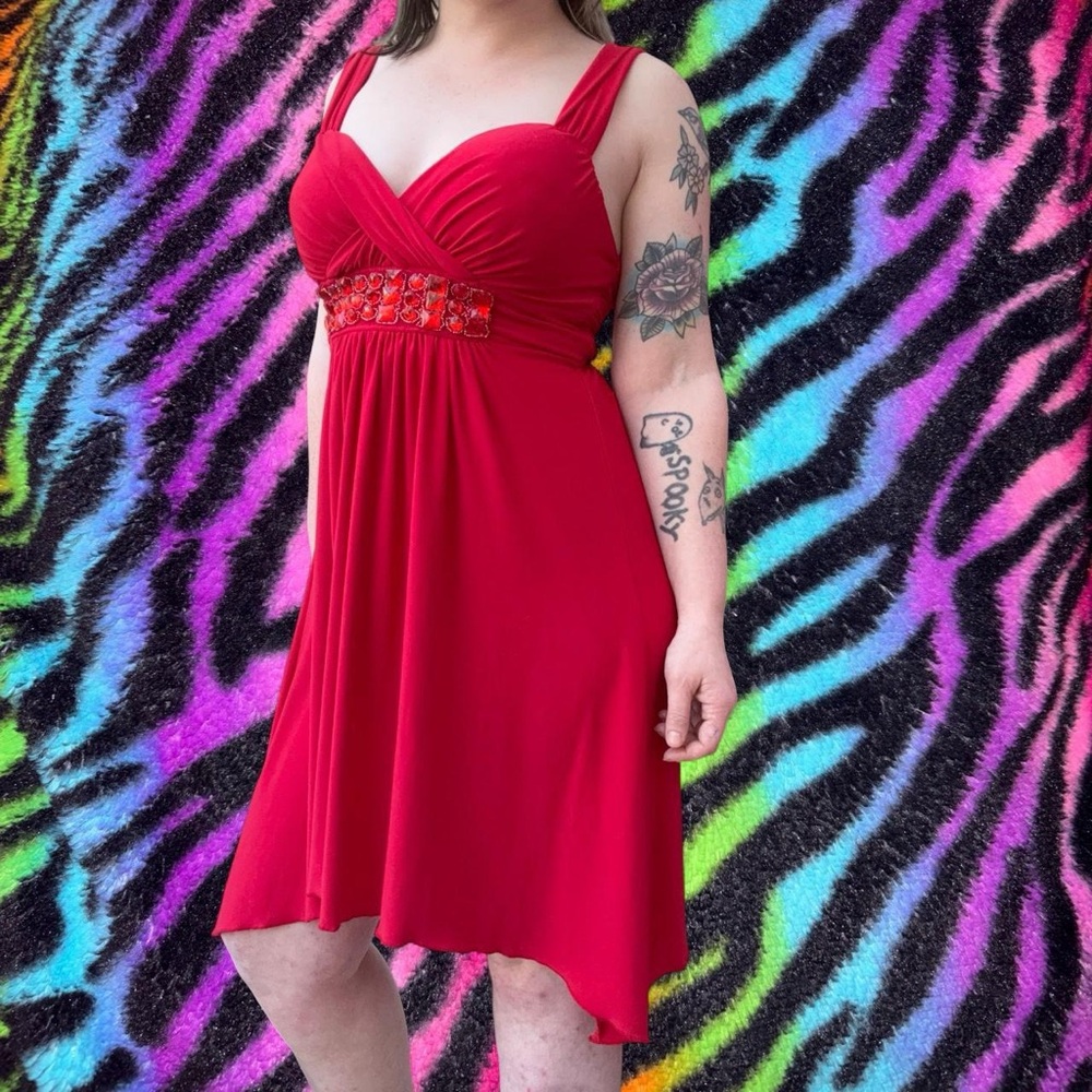 vtg late 90s/early y2k dots beaded gemstone tie back babydoll fairy dress, sz sm